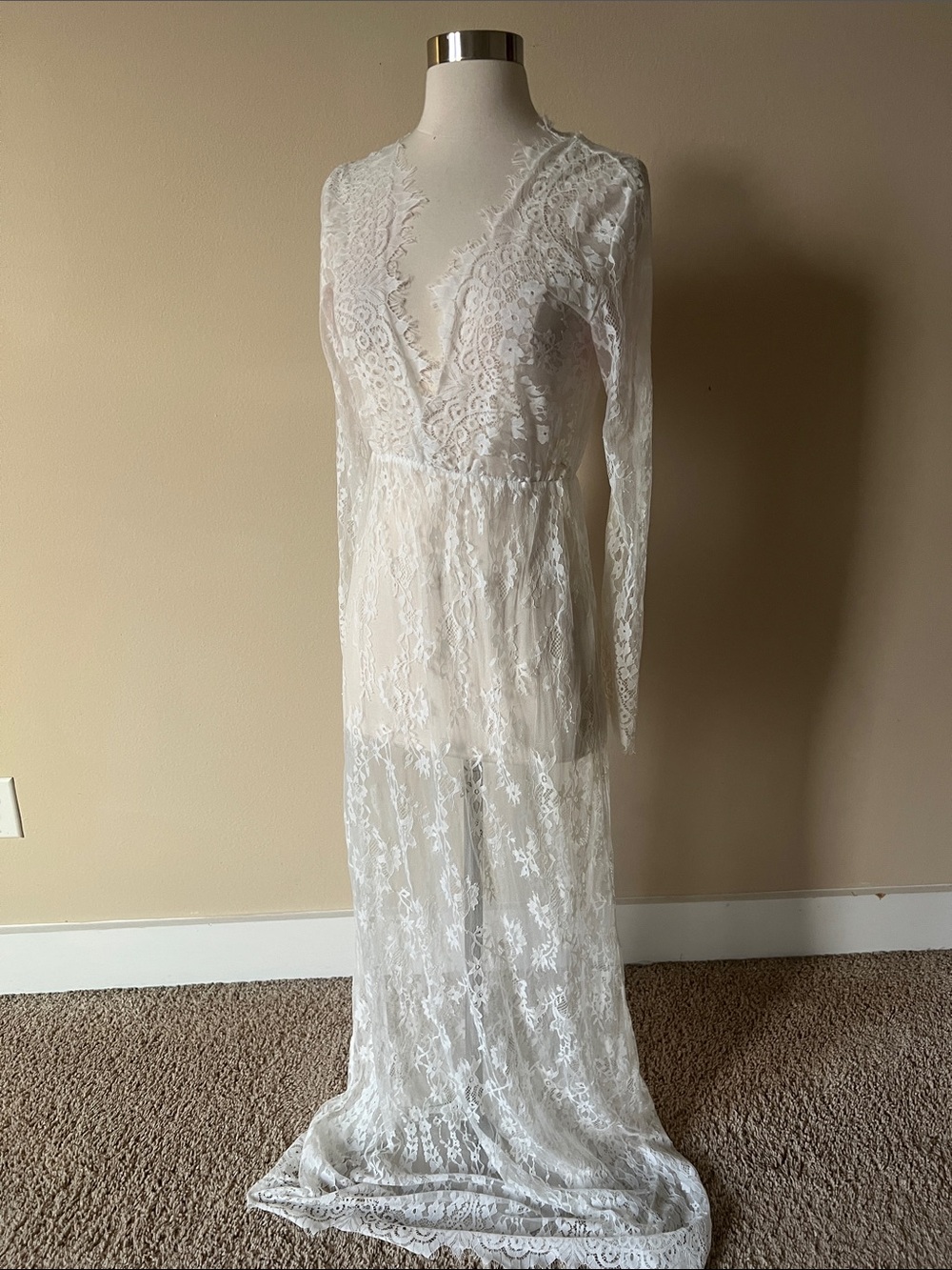 Sheer White Lace Long Dress Gown